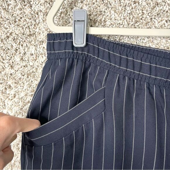 Eileen Fisher Pants Women’s Large Navy & White Pinstripe Pull On Wide Leg Crop - Picture 4 of 10